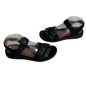 Clarks Unstructured Black Leather Strappy Comfort Wedge Sandals Women Size 8